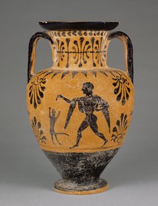 エトルリア黒像式首アンフォラ、紀元前490年頃（テラコッタ）